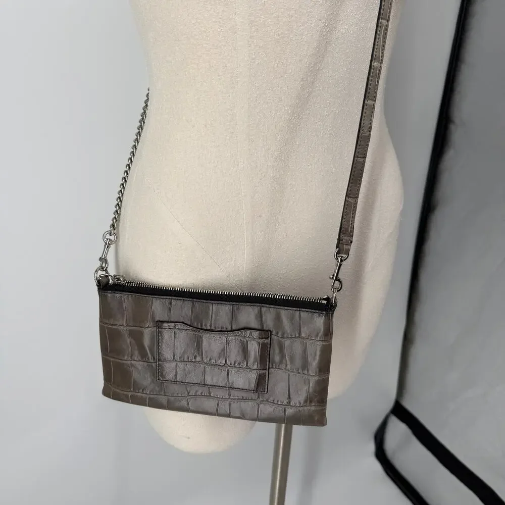 Coach Kylie Croc Embossed Leather Zip Top Mini Bag Clutch Travel Crossbody